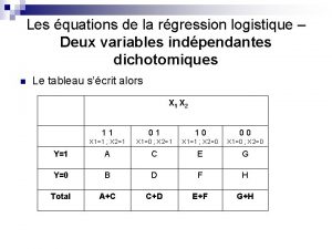 Les quations de la rgression logistique Deux variables