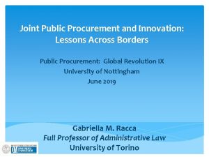 Joint Public Procurement and Innovation Lessons Across Borders
