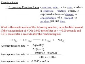Reaction Rates I Expressing Reaction Rates reaction rate