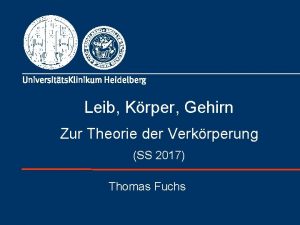 Leib Krper Gehirn Zur Theorie der Verkrperung SS