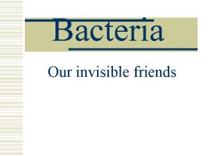 Bacteria Our invisible friends Bacteria are prokaryotes w