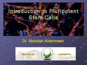 Introduction to Pluripotent Stem Cells Dr Abdullah Aldahmash