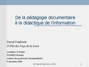 De la pdagogie documentaire la didactique de linformation