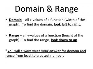 Domain Range Domain all xvalues of a function