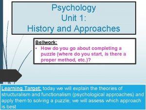 Psychology Unit 1 History and Approaches Bellwork How