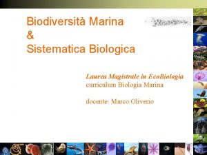 Biodiversit Marina Sistematica Biologica Laurea Magistrale in Eco