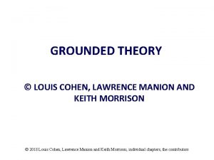 GROUNDED THEORY LOUIS COHEN LAWRENCE MANION AND KEITH