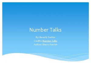 Number Talks By Beverly Tretter Credits Number Talks