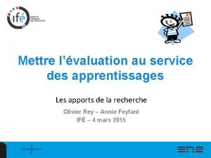 Mettre lvaluation au service des apprentissages Les apports