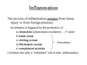 Inflammation The process of inflammation initiates from tissue