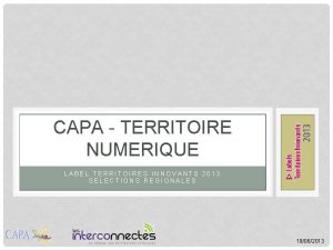 CAPA TERRITOIRE NUMERIQUE LABEL TERRITOIRES INNOVANTS 2013 SELECTIONS