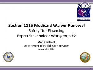 Section 1115 Medicaid Waiver Renewal Safety Net Financing