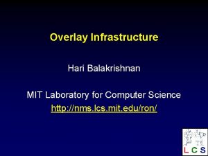 Overlay Infrastructure Hari Balakrishnan MIT Laboratory for Computer