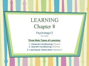 LEARNING Chapter 8 Psychology 12 Ms Carey Three