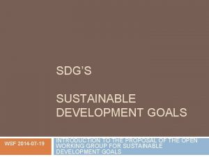 SDGS SUSTAINABLE DEVELOPMENT GOALS WSF 2014 07 19