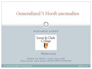 Generalized t Hooft anomalies 1 MOHAMED ANBER Miami