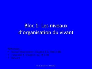 Bloc 1 Les niveaux dorganisation du vivant Rfrences