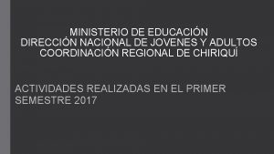 MINISTERIO DE EDUCACIN DIRECCIN NACIONAL DE JOVENES Y