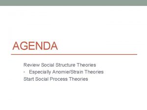 AGENDA Review Social Structure Theories Especially AnomieStrain Theories