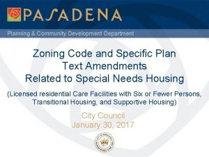 Planning Community Development Department Zoning Code and Specific