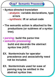 Chap 7 Semantic Processing YANG Syntaxdirected translation analysis