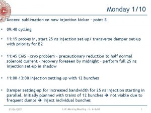 Monday 110 Access sublimation on new injection kicker