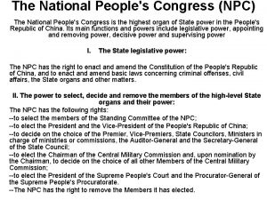 The National Peoples Congress NPC The National Peoples