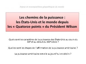 Enjeux et recompositions gopolitiques du monde Les chemins