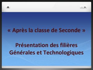 Aprs la classe de Seconde Prsentation des filires