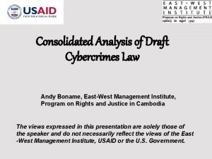 Consolidated Analysis of Draft Cybercrimes Law Andy Boname