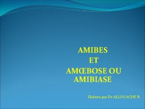 AMIBES ET AMBOSE OU AMIBIASE Elabor par Dr