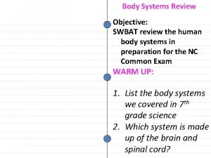 Body Systems Review Objective SWBAT review the human