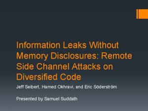 Information Leaks Without Memory Disclosures Remote Side Channel