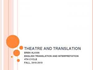 THEATRE AND TRANSLATION EREN ALKAN ENGLISH TRANSLATION AND