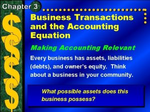 Business Transactions and the Accounting Equation Making Accounting
