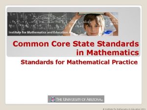 Common Core State Standards in Mathematics Standards for