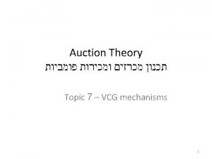 Auction Theory Topic 7 VCG mechanisms 1 Previously