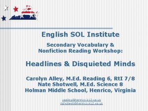 English SOL Institute Secondary Vocabulary Nonfiction Reading Workshop