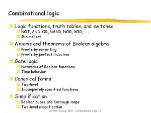 Combinational logic z Logic functions truth tables and