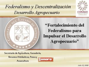 Federalismo y Descentralizacin Desarrollo Agropecuario Fortalecimiento del Federalismo