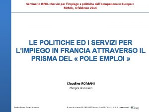 Seminario ISFOL Servizi per limpiego e politiche delloccupazione