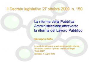 Il Decreto legislativo 27 ottobre 2009 n 150