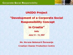 Corporate Social Responsibility UNIDO Business Partnerships UNIDO Project
