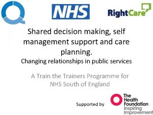 Shared decision making self management support and care