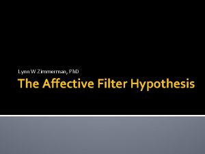 Lynn W Zimmerman Ph D The Affective Filter