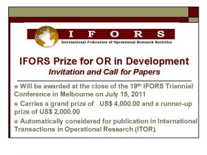 IFORS Prize for OR in Development Invitation and