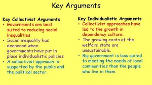 Key Arguments Key Collectivist Arguments Governments are best