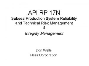 API RP 17 N Subsea Production System Reliability