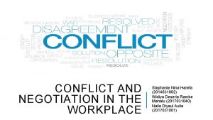 CONFLICT AND NEGOTIATION IN THE WORKPLACE Stephanie Nina
