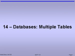 14 Databases Multiple Tables Mark Dixon So CCE